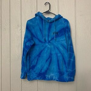 Vintage Stussy Sweatshirt Hoodie Blue Tie Dye logo Y2K skater scene| size small